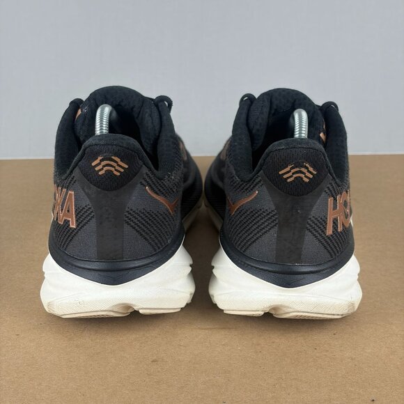 Hoka Clifton 9 Athletic Running Shoes Womens 7 Black Rose Gold Low Top Lace Up - Picture 4 of 10